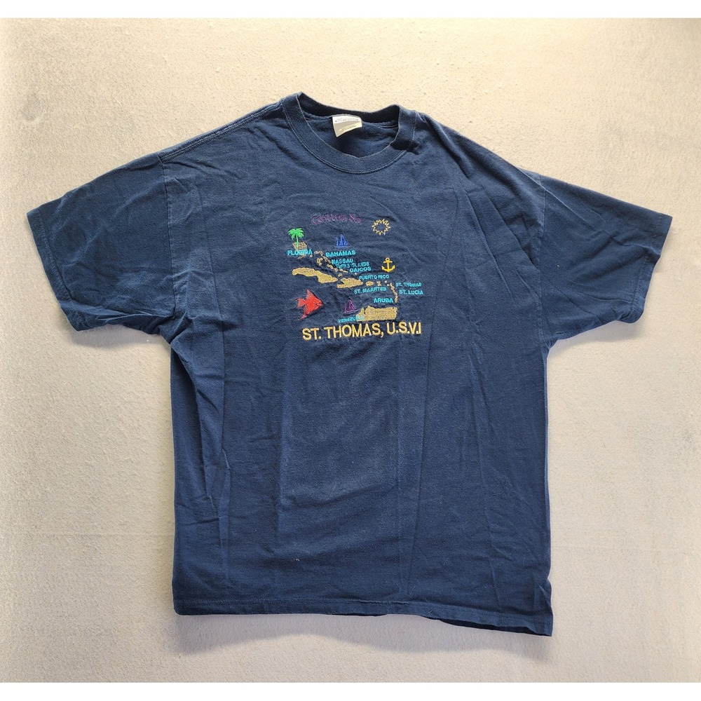 Hanes Heavyweight St Thomas USVI Caribbean Sea Navy Blue Graphic T-Shirt XL - Picture 9 of 9
